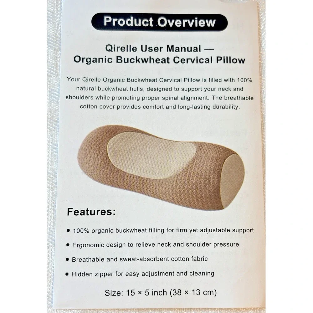 Organic Buckwheat Cervical Neck Pillow, Adjustable Neck Roll